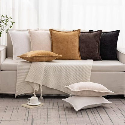 Black Decorative Throw Pillow Covers 24x24 Inch Set of 2 Cozy Soild Chenille Cushion Cases Soft Textured Square Couch Pillows Cover Boho Accent Farmhouse Pillowcases for Sofa Bed