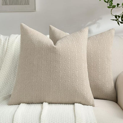 FUTEI Oatmeal Chenille Throw Pillow Covers 22x22 Inch Set of 2,Soft Striped & Diamond Textured Cushion Cases,Modern Home Decor for Couch Living Room