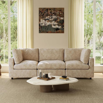 WJShome Modern Sectional Couches for Living Room,100 Inch 3-Seater Chenille Deep Seat Modular Sofa, Cloud Couch for Bedroom and Apartment，Khaki