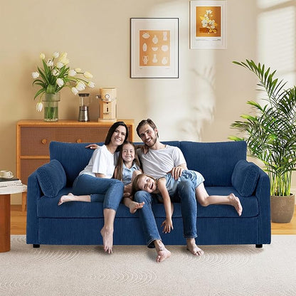 Sofa Set for Living Room Corduroy Couch Sets 3 Seater and Single Chair, Sofas for Apartment and Small Spaces (Blue, Sofa Set)