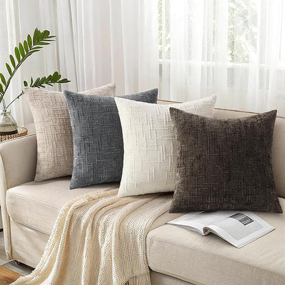 decorUhome Dark Brown Chenille Throw Pillow Covers 22x22 Set of 2 Thick Textured Slubby Couch Pillow Covers Farmhouse Accent Modern Neutral Decorative Pillow Cases for Bed Sofa Living Room