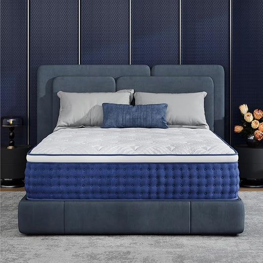 Twin XL Mattress, 14 Inch Twin XL Size Hybrid Mattress in a Box, Medium Feel Foam and Individual Pocket Springs, Extra Edge Support, Pressure Relief, CertiPUR-US, Blue