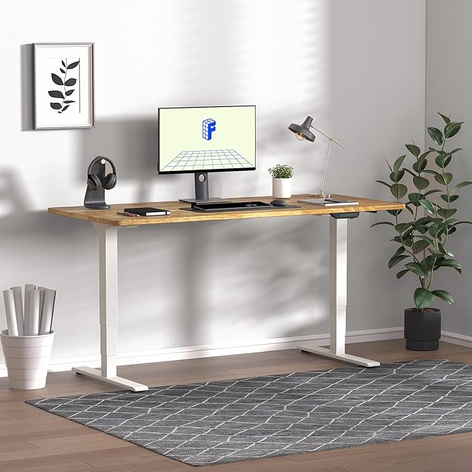 FLEXISPOT E6 MAX Solid Wood 63x24 Inch Dual Motor 3-Stage Heavy Duty Standing Desk, 330lbs Weight Capacity, Height Adjustable Desk w/Cable Management & Wheels(Butcher Block Rubberwood + White Frame)