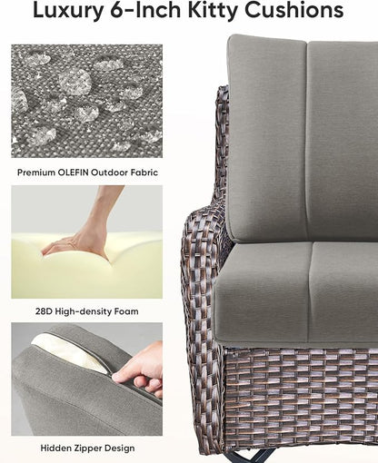 Luxury 24x24x6 Inch Kitty Outdoor Cushions - Water Resistant 1 Set Patio Replacement Seat Cushion for Rattan Wicker Dining Rocking Swivel Chairs Loveseat Couch Sectional Sofa - Grey