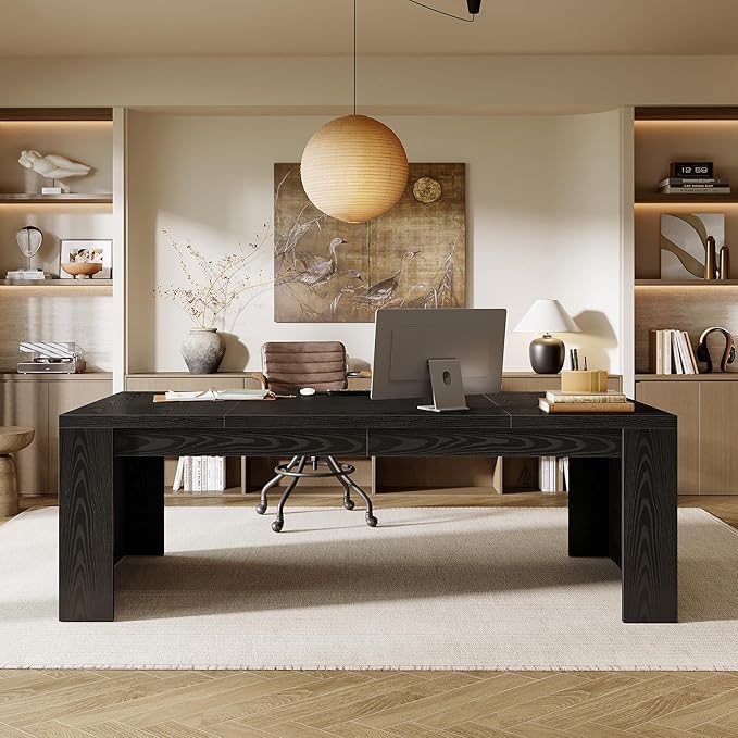Tribesigns 70.9-Inch Executive Desk, Large Wooden Computer Office Desk with Sturdy Double Pedestal Legs, Writing Table Business Workspace Home Office Furniture for Home Office (Black)