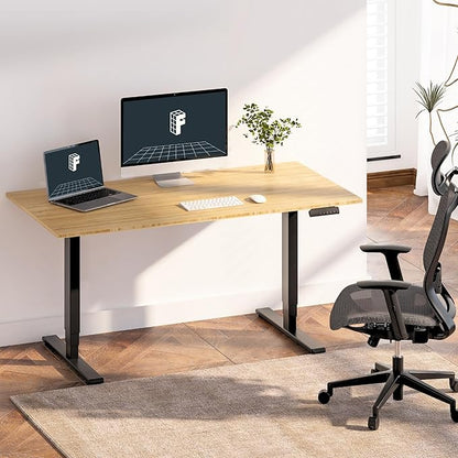 FlexiSpot E6 Bamboo 3-Stage Dual Motor 60 x 30 Electric Standing Desk Sit Stand Up Desk, Holds 220 lbs, Adjustable Height w/ Memory Presets, Solid Bamboo Desktop & Black Frame, Ships in 2 Boxes