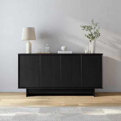 Prepac Finnley 61.5" Wide Sideboard Cabinet, Wood Entryway Sideboard with 2 Adjustable Shelves, Dining Room Buffet with 4 Doors, Living Room Accent Cabinet for Storage and Decorations, Black Oak