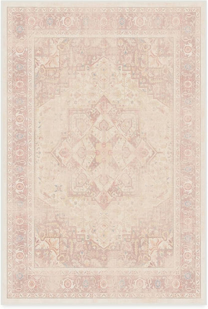 RUGGABLE Washable Area Rug – Kamran Soft Pink 4x6, Stain-Resistant, Non-Slip – Medium Machine Washable Rugs for Living Room, Bedroom, Hallway, Entryway & Office–with Cushioned Pad