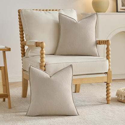 FUTEI Beige Chenille Throw Pillow Covers 22x22 Inch Set of 2,Edges Double-Stitched Cushion Cases,Modern Home Decor for Couch Living Room