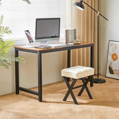 IBUYKE Square Makeup Stool with X-Leg Foot Rest, PU Footrest, Ottoman Seat Vanity Stool, Multi-Use as Small Side Table, for Bedroom, Living Room, White LG-71W
