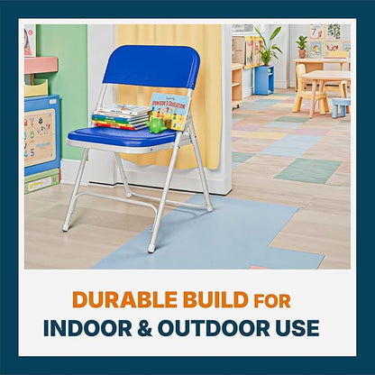 OEF Furnishings OEF800 Series Premium Heavy-Duty Plastic Folding Chairs, Lightweight, Durable Seating for Indoor and Outdoor Use, 500 lb Capacity (4-Pack, Blue Plastic with Gray Frame)