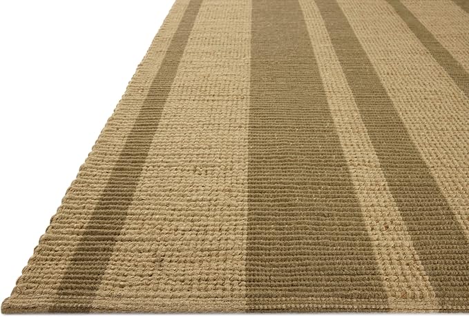 Loloi Leanne Ford Weatherstaff Collection WTS-03 Natural/Olive 7'-9" x 9'-9" Area Rug Jute, Striped, Neutral, Living Room, Bedroom, Dining Room