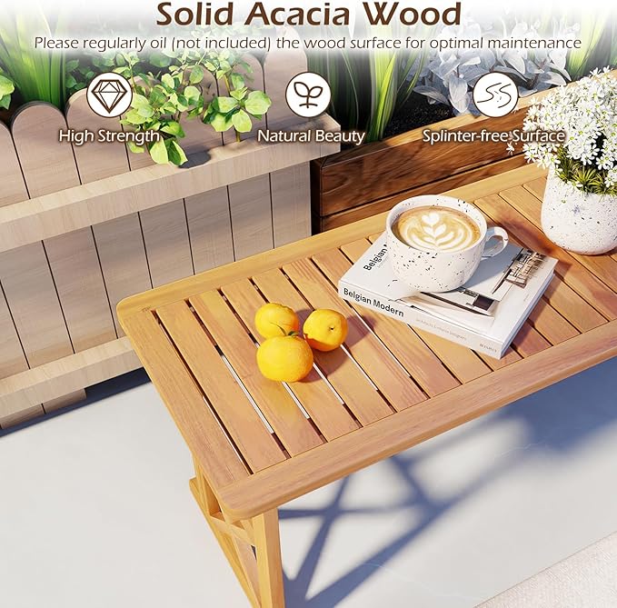 Tangkula Outdoor Acacia Wood Bench, Set of 2 Backless Patio Dining Bench with Slatted Seat & 800 lbs Weight Capacity, Outside Loveseat Seating Furniture for Front Porch, Garden, Balcony & Backyard