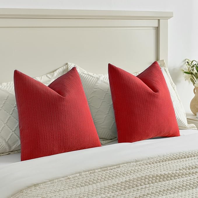 FUTEI Christmas Red Decorative Throw Pillow Covers 12x20 Inch Set of 2,Soft Cozy Wheat Ear Striped Patterns Lumbar Pillow Cases,Modern Home Decor for Couch Bed Living Room