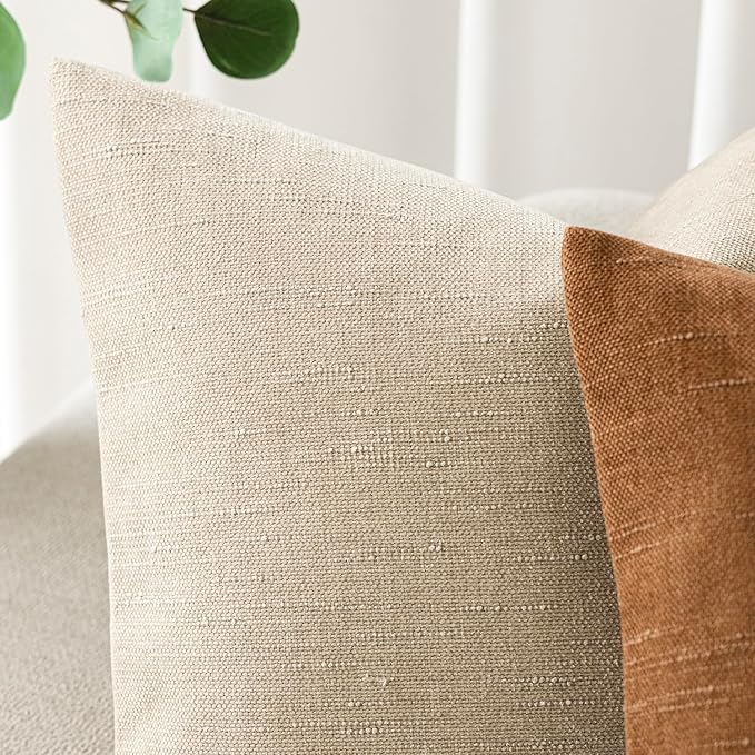 Foindtower Pack of 2 Soft Textured Chenille Throw Decorative Pillow Covers Lumbar Accent Solid Cushion Cover Cozy Neutral Farmhouse Pillow Case for Couch Sofa Bedroom Living Room 12x24 Inch, Beige