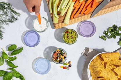 Ello Color Lock 3-Pack 4oz Reusable Glass Condiment Containers with Screw-on Leak-Proof Lid, Perfect for Salad Dressing Sauce Dips, Lunchbox Picnic, BPA-Free, Purple Rain