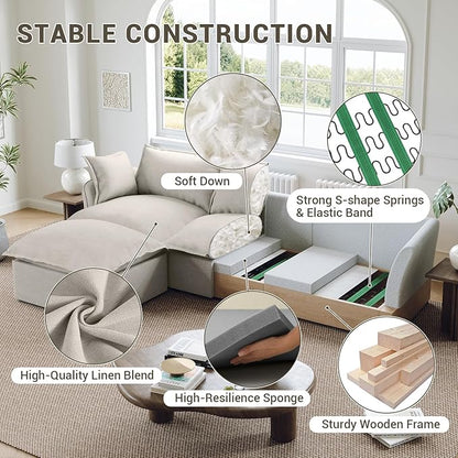 114” Oversized Modular Sectional Sofa, Comfy Down Fill Cloud Couch with Washable Cover, L Shaped 3 Seater Modular Couch with Ottoman, Convertible Sectional Couches for Living Room, Light Gray