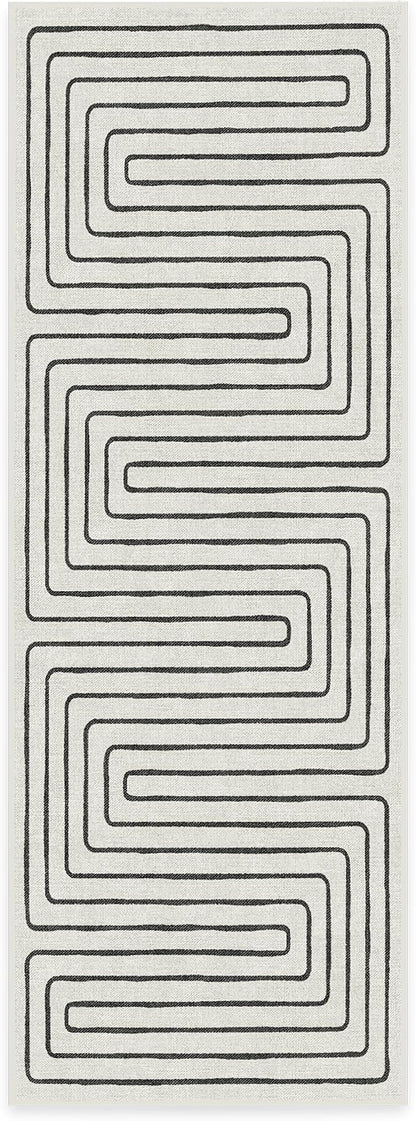 RUGGABLE x Jonathan Adler Machine Washable Modern Runner Rug – Labyrinth Black/Ivory 2.5x7, Stain-Resistant, Non-Slip – Washable Rug for Hallway, Entryway, Living Room & Kitchen–with Standard Pad
