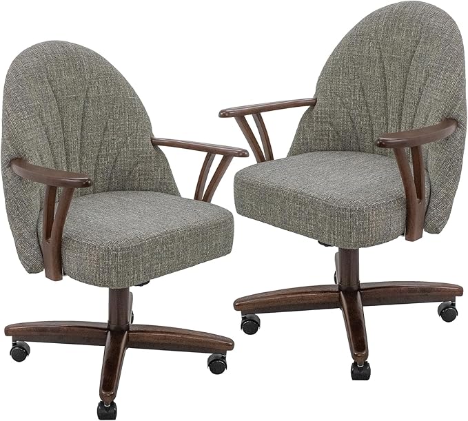 Chromcraft Set of 2 Swivel Tilt Chairs, Luxe Wooden Arm All-Metal Pedestal Base Chairs with Wheels for Kitchen