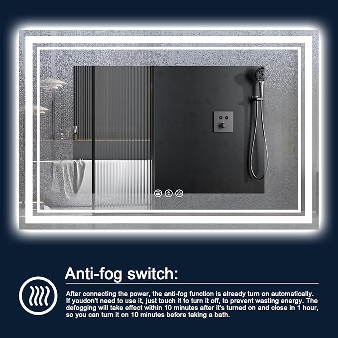 88x38 Inch LED Bathroom Mirror with Lights, Backlit and Front Lighted Bathroom Mirrors for Wall, Anti-Fog Dimmable Memory Shatterproof LED Vanity Mirror for Bathroom