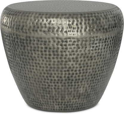 SIMPLIHOME Preston Modern Industrial 22 inch Wide Metal Metal Side Table in Antique Silver , Fully Assembled for the Living Room and Bedroom
