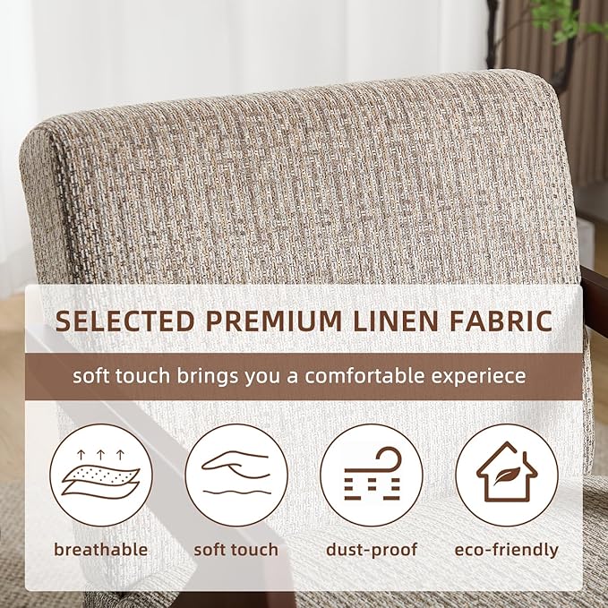 INZOY Accent Chairs Set of 2, Mid Century Modern Accent Chair with Wood Frame, Upholstered Reading Armchair with Soft Linen Fabric, Accent Chair for Living Room Bedroom Apartment, Easy Assembly, Brown