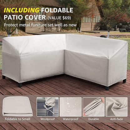 NATURAL EXPRESSIONS 6 Pieces Patio Furniture Sets,Sunbrella Outdoor Furniture Sets Patio L Shape Sectional Couch Sofa Patio Conversation Sets with 6.5" Grey Cushions,Hand-Paint Fauxwood Metal Frame