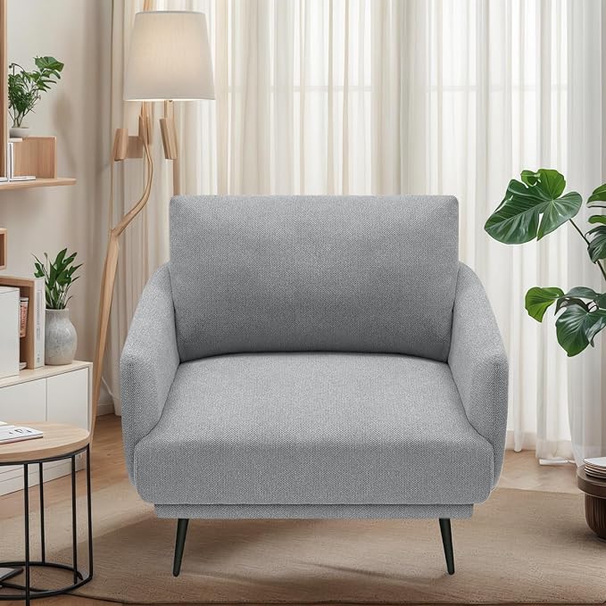 Mid-Century Accent Chair,Modern Oversized Armchair for Living Room,Comfy Upholstered Reading Accent Chairs for Bedroom,Single Sofa Chair (Grey-1PACK)