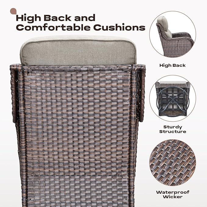 Rilyson Wicker Outdoor Patio Furniture Set - 7 Piece Patio Conversation Sets with Swivel Rocker Chairs, Ottomans and Sofa, 6 inch Cushions, Waterproof Wicker, for Porch Deck Brown/Beige