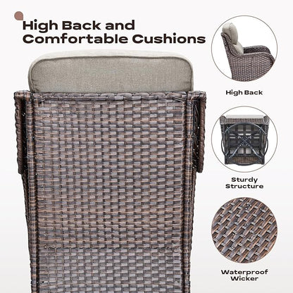 Rilyson 4 Piece Outdoor Patio Swivel Rocker Chairs, Waterproof Wicker, High Back, Deep Seating, Wide Armrest, Upgraded 6 inch Thick Cushions, Ideal for Deck Porch Backyard, Brown/Beige