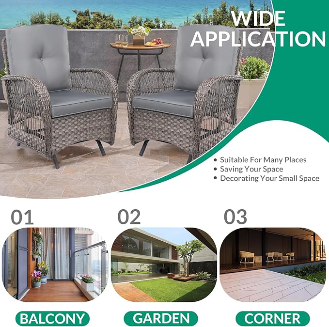 VIVIJASON 2-Piece Outdoor Wicker Glider Rocking Chair, Patio Rattan Swing Glider Chairs with Cushions & Steel Frame, All-Weather Gliding Lawn Wicker Furniture for Garden Backyard Porch, Grey