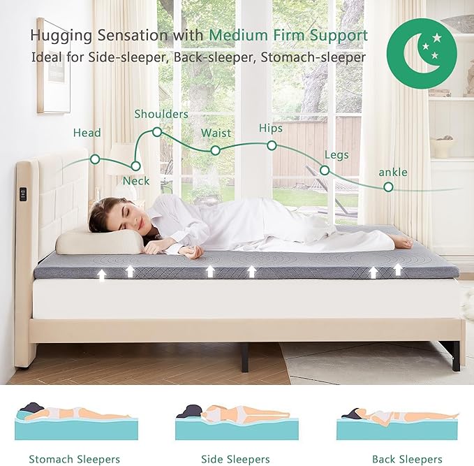 VECELO Gel Infused Memory Foam Mattress Topper Queen Size, 2 Inch Fresh Cooling Mattress Pad with Washable Cover for Queen Mattress, Pain Pressure Relieve Bed Topper, Breathable, Comfort