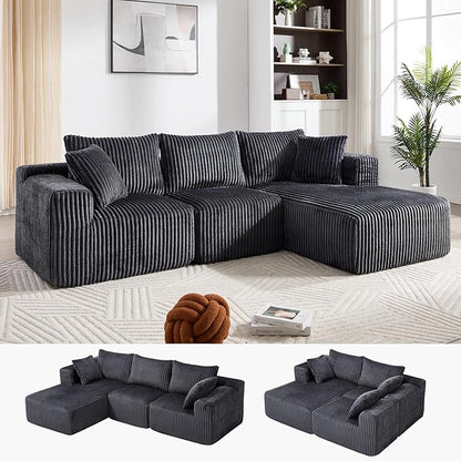 102" Modular Sectional Sofa, L-Shape Cloud Sectional Couch with Deep Seat, 3 Seat Memory Foam Comfy Boneless Couches for Living Room Bedroom, No Assembly Required, Grey