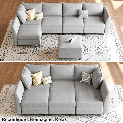 Belffin Modular Sectional Sofa Chenille Sleeper Sectional Couch with Storage Modular Sofa Bed for Living Room, 6 Seats, Light Grey