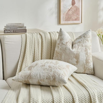 FUTEI Brown White Decorative Throw Pillow Covers 12x20 Inch Set of 2,Soft Faux Cashmere Jacquard - Textured & Cozy Pillow Case,Modern Home Decor for Couch Bed Living Room