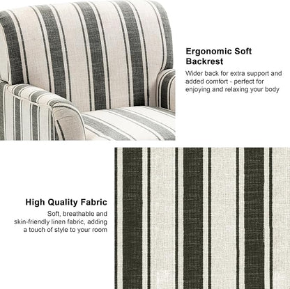 Accent Chair, Mid Century Modern Comfy Armchair for Living Room, Linen Fabric Single Sofa Lounge for Reading Bedroom Apartment Waiting Room with Wood Legs (Black Stripe, Set of 1)