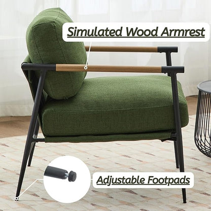 LukeAlon Mid-Century Linen Accent Chairs Set of 2, Soft Living Room Chairs with Metal Legs Modern Armchairs Lounge Chairs Upholstered Comfy Leisure Chairs for Bedroom Reading Room Waiting Room, Green
