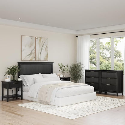 Bush Home 65-inch Full/Queen Headboard with 2 Nightstands, Bedroom Furniture, Camille Collection, Onyx Birch