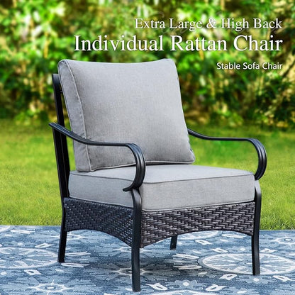 Sophia & William Patio Furniture Set with Fire Pit Table, 5 PCS Metal Outdoor Conversation Set Sofa Couch with Fire Pit Table, 4 Sofa Chairs for Outdoor Seating,Backyard,Porch(Grey)