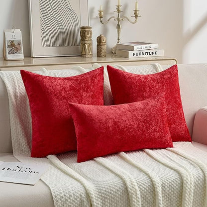 FUTEI Christmas Red Flannel Throw Pillow Covers 12x20 Inch Set of 2,Soft Dimensional TextuChristmas Red Lumbar Pillow Cases,Modern Home Decor for Couch Living Room