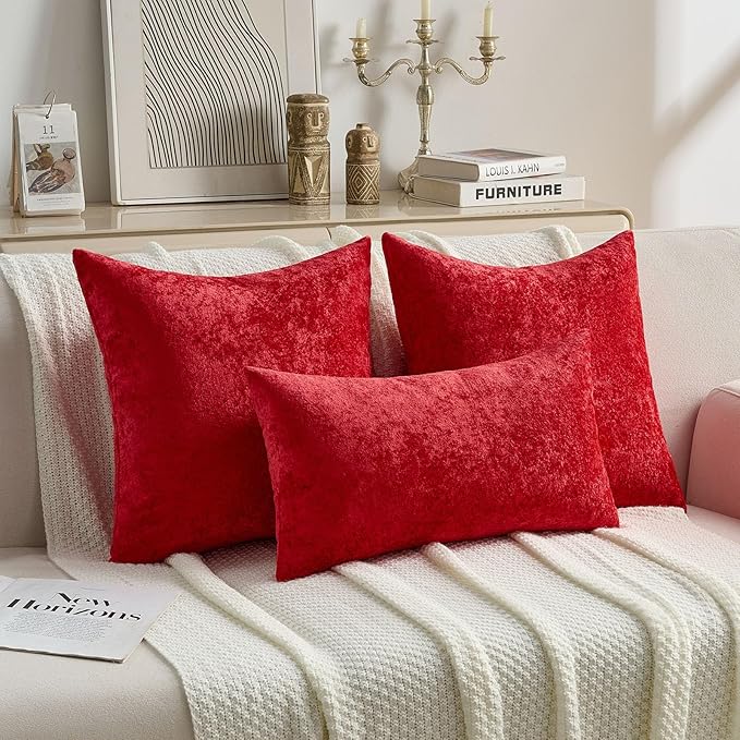 FUTEI Christmas Red Flannel Throw Pillow Covers 26x26 Inch Set of 2,Soft Dimensional TextuChristmas Red Euro Pillow Shams,Modern Home Decor for Couch Living Room