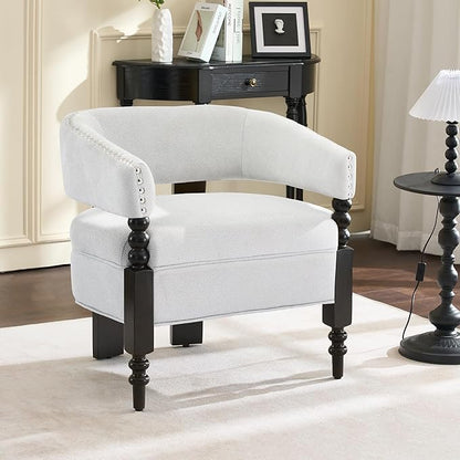 LOULENS Barrel Accent Chairs Set of 2, Vintage Linen Upholstered Lounge Chair with Solid Wood Legs, Comfy Leisure Side Armchair for Living Room, Bedroom, Reading Nook, Corner, Light Grey