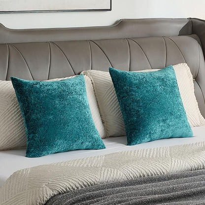 FUTEI Teal Flannel Throw Pillow Covers 24x24 Inch Set of 2,Soft Dimensional Textured European Cushion Cases,Modern Home Decor for Couch Living Room