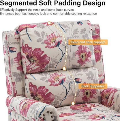 Recliner Chair, Modern Pushback Armchair with Adjustable Backrest & Footrest for Bedroom, Living Room (Pattern Floral,Set of 2)