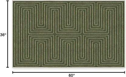 RUGGABLE x Jonathan Adler Machine Washable Modern Area Rug – Labyrinth Fern Green 3x5, Stain-Resistant, Non-Slip – Small Rugs for Living Room, Bedroom, Hallway, Entryway & Office–with Cushioned Pad