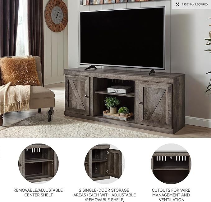 Signature Design by Ashley Wynnlow Rustic Large TV Stand up to 60" with 3 Adjustable Shelves and Fireplace Option, Gray