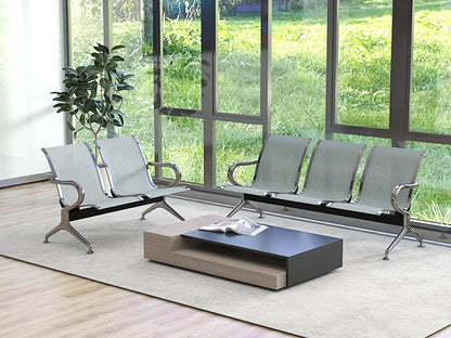 Kinsuite 2-Seat Reception Chairs - Waiting Room Chairs with Arms & Stainless Steel Frame, Waiting Room Bench Lobby Chairs for Office Airport Bank Hospital, Silver