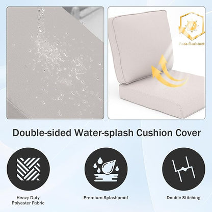 Outdoor Chair Cushions 23" x 24" x 4", Patio Deep Seat Replacement Cushions Set with Zippered Removable Cover, Weather-Resistant Olefin Fabric for Garden Chair Sofa Couch, Set of 2, Beige