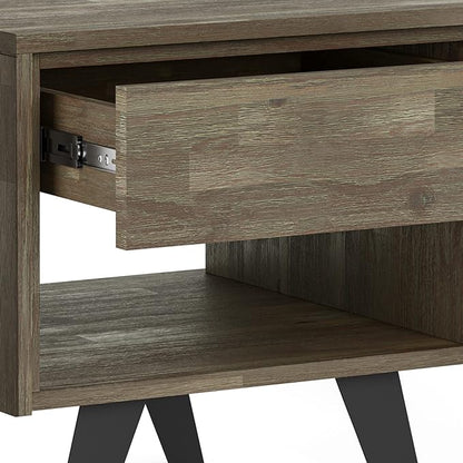 SIMPLIHOME Lowry SOLID ACACIA WOOD and Metal 22 Inch Wide Square Modern Industrial End Side Table in Distressed Grey, For the Living Room and Bedroom