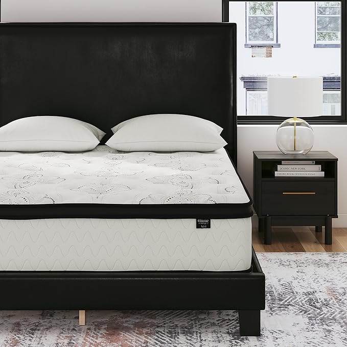 Signature Design by Ashley King Size Chime 10 Inch Medium Firm Hybrid Mattress with Cooling Gel Memory Foam for Pressure Relief, Fiberglass Free, Mattress In A Box